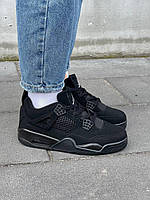 Мужские кроссовки Nike Air Jordan 4 Retro Total Black Cat Найк Джордан Ретро 4 чёрные замша