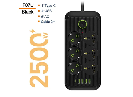 Мережевий фільтр живлення Power Socket F07U 6 розеток 4 USB + 1 Type-C подовжувач 6м, фото 3