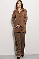 Женский плиссированный костюм коричневый со штанами и рубашкой (L-XL)