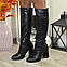 Жіночі чоботи на стійких підборах, натуральна чорна шкіра, фото 2
