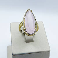 Кольцо серебряное с розовым кварцем и кубическим цирконием "Роксолана" 18 6,97 г
