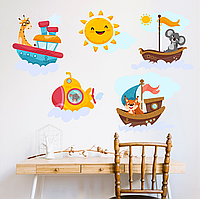 Виниловая интерьерная наклейка цветная декор на стену, обои и другие поверхности "Корабли. Подводная лодка" с