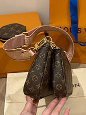 Жіноча коричнева шкіряна сумка Луї Віттон multi pochette мульти пошей 3 в 1 Louis Vuitton Луї Вітон, фото 5