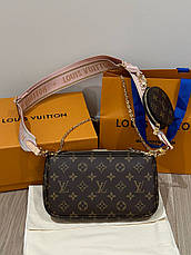 Жіноча коричнева шкіряна сумка Луї Віттон multi pochette мульти пошей 3 в 1 Louis Vuitton Луї Вітон, фото 4