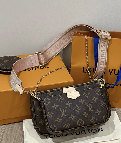 Жіноча коричнева шкіряна сумка Луї Віттон multi pochette мульти пошей 3 в 1 Louis Vuitton Луї Вітон, фото 1