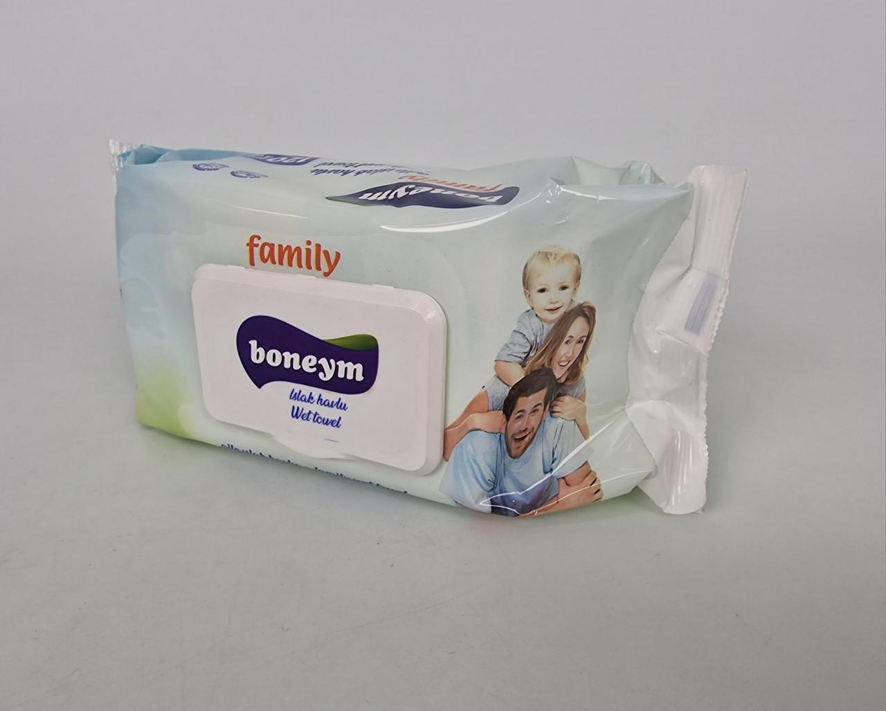 Волога серветка 120 шт. "Boneym Family" клапан (1 пачка)
