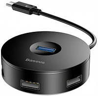USB-хаб Baseus Airjoy round box HUB adapter Type-C to USB3.0*1+USB2.0*3 10cm Black