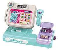 Детский кассовый аппарат с калькулятором и аксессуарами на батарейках Shopping Time Голубой