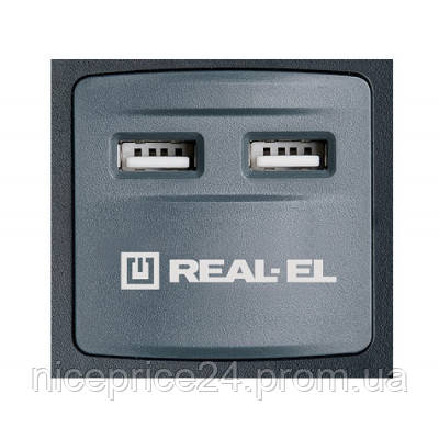 Сетевой фильтр питания REAL-EL RS-8F USB CHARGE 3m, black (EL122300004) g - фото 1 - id-p2046720175