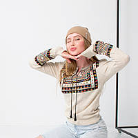 Вязаный свитер Moderika Традиция 44-48 бежевый с орнаментом