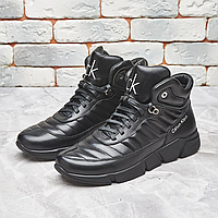 Мужские зимние кожаные кроссовки, ботинки (натуральная кожа) чёрные, мужская обувь на зиму, ботинки на меху для мужчин зима, размер 41