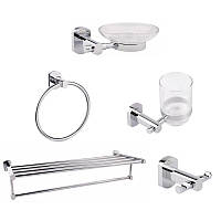 Набор серебристых аксессуаров для ванной комнаты Qtap LIberty Chrome 1 (5 в 1), держатели настенные