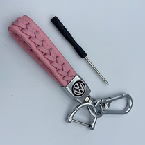 Брелок для ключів шкіряний плетений Volkswagen VW (Фольцваген) - Рожевий, фото 2