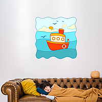 Виниловая интерьерная наклейка цветная декор на стену, обои и другие поверхности "Корабль на волнах. Солнце" с