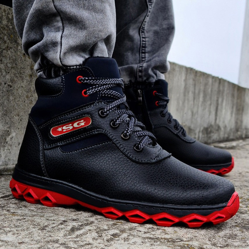 41, 42, 43 р.Черевики чоловічі на хутрі зимові чорні з червоним (Сгб-17-2), фото 1