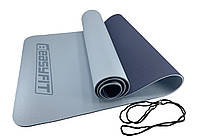 Коврик для йоги и фитнеса 6 мм двухслойный голубой-синий, портативный фитнес ковер, спортивный коврик