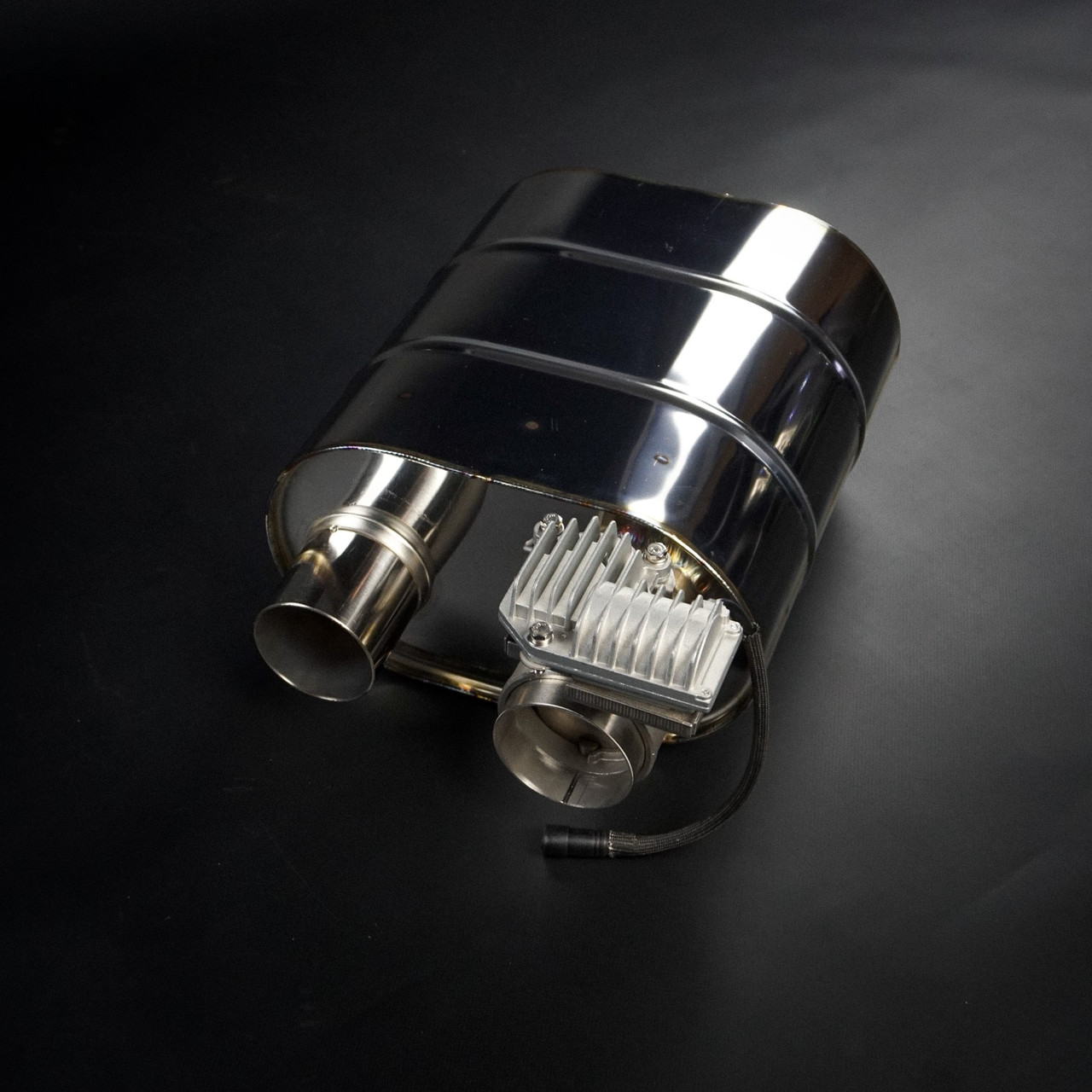 Глушник керований ATP-028 L250 мм, вхід - 63,5мм, виходи - 63,5мм, AISI 304