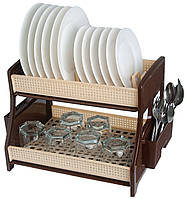 Сушка для посуду 2 ярусна, з 2-ма піддонами, бежево-коричнева, R-Plastic