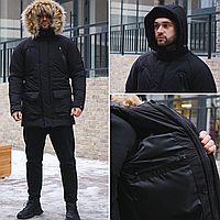Мужская Куртка Парка Зимняя с Мехом Водоотталкивающая HotWint Intruder Черная