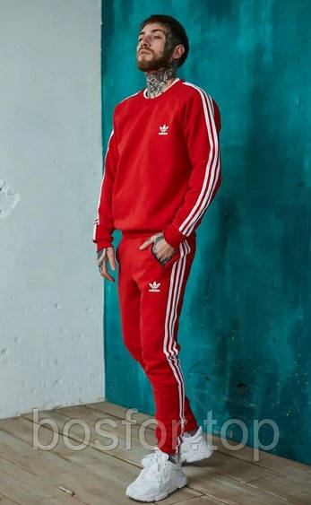 Костюм Adidas зимовий червоний на флісі світшот без капюшона