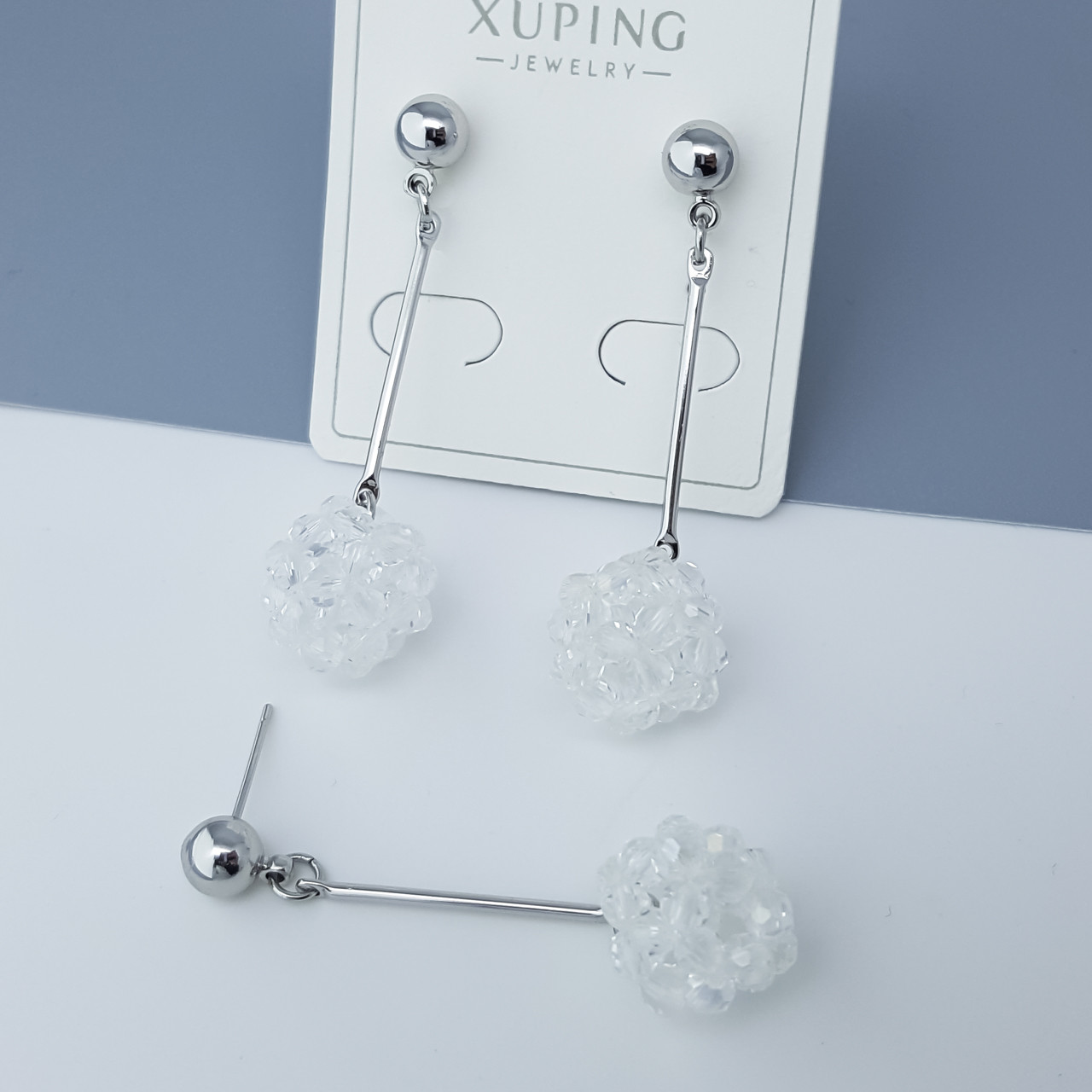Сережки гвоздики, "Кришталева куля", з камінням, медсталь Xuping, stainless steel, родій