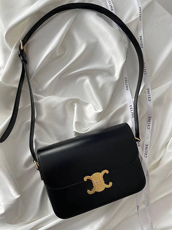 Жіноча чорна сумка Celine Triomphe medium Селін шкіра шкіряна класика класична маленька клатч, фото 1