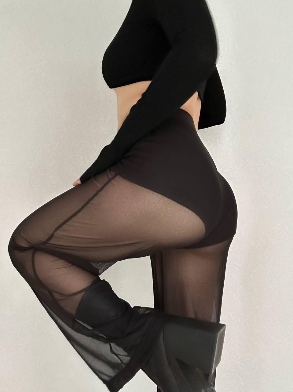 Жіночі ошатні креативні штани, 42-46, чорний, сітка стрейч, мікродавінг.