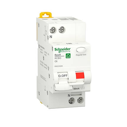 Диференційний автоматичний вимикач Schneider 1P+N Resi9 6A C 30mA 6kA R9D25606, фото 2