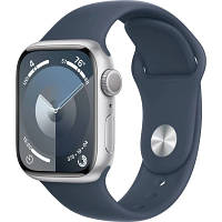 Смарт-часы Apple Watch Series 9 GPS 41mm Silver Aluminium Case with Storm Blue Sport Band - M/L (MR913QP/A) l