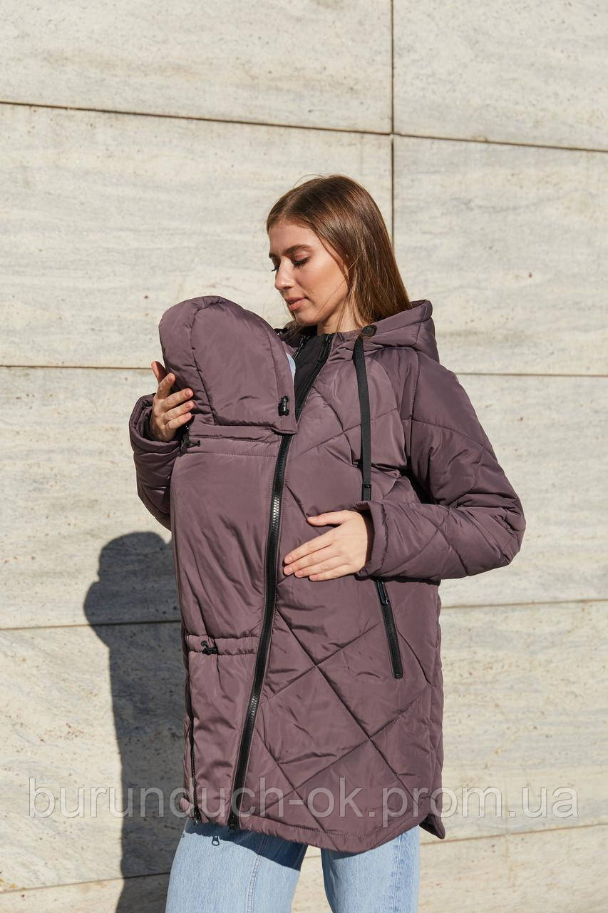 Зимова куртка для вагітних слінгокуртка 3 в 1 розмір L колір Коричневий до -20