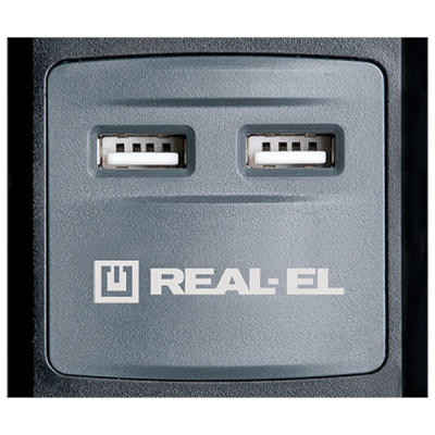 Сетевой удлинитель REAL-EL RS-3 USB CHARGE 1.8m, black (EL122500001) d - фото 1 - id-p2046722461