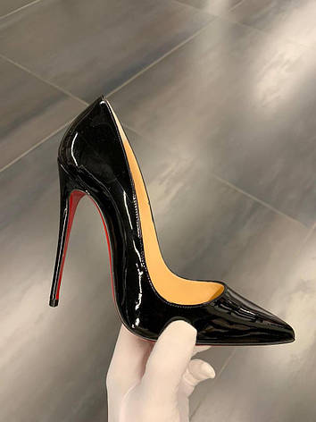 Жіночі чорні шкіряні туфлі-човники Christian Louboutin So Kate Лабутени 12 см з червоною підошвою класичні шкіряні лодочки, фото 1