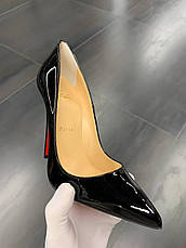 Жіночі чорні шкіряні туфлі-човники Christian Louboutin So Kate Лабутени 12 см з червоною підошвою класичні шкіряні лодочки, фото 4