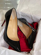Жіночі чорні шкіряні туфлі-човники Christian Louboutin So Kate Лабутени 12 см з червоною підошвою класичні шкіряні лодочки, фото 6