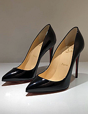 Жіночі чорні шкіряні туфлі-човники Christian Louboutin So Kate Лабутени 12 см з червоною підошвою класичні шкіряні лодочки, фото 3