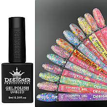 Гель-лак Confetti gel Дизайнер (9 мл) з конфетті різних розмірів