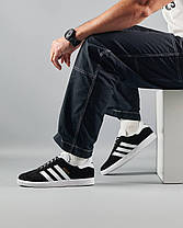 Кросівки чоловічі Adidas Originals Gazelle Адідас Газель низькі чорно-білі замша чорно-білі В'єтнам, фото 4