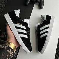 Кроссовки мужские Adidas Originals Gazelle Адидас Газель низкие черно-белые замша Вьетнам