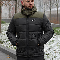 Мужская утепленная куртка на зиму (-20 °C)/ Зимняя куртка Европейка/ Водоотталкивающая курточка Хаки + Черный