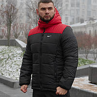 Мужская утепленная куртка на зиму -20 °C/ Зимняя куртка Европейка/ Водоотталкивающая курточка Красный + Черный