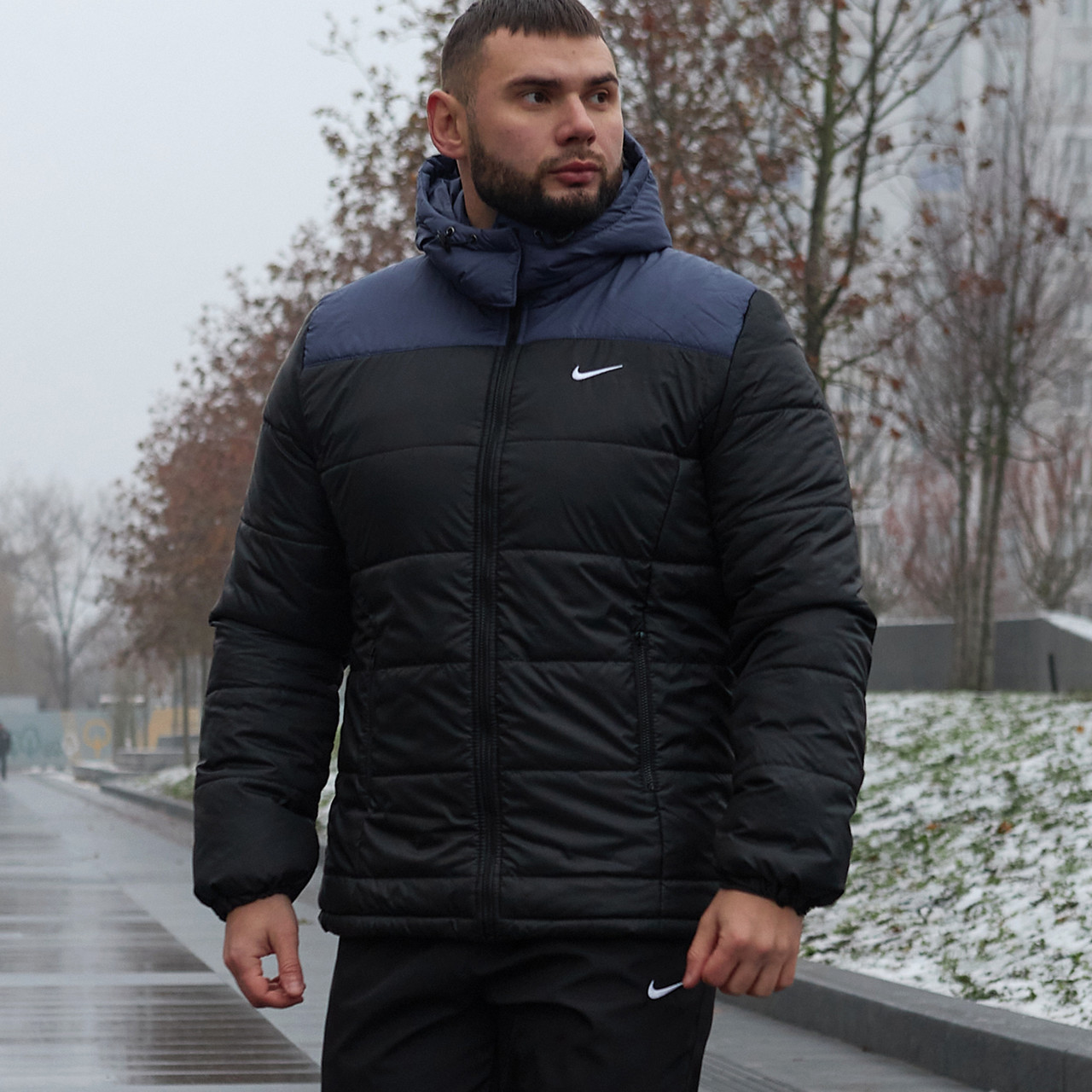 Чоловіча утеплена куртка на зиму (-20 °C)/ Зимова куртка Європейка/ Водовідштовхувальна курточка Синій + Чорний, фото 1
