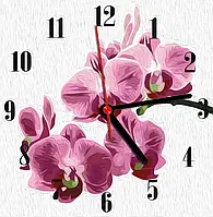 Картина-часы по номерам на грунтованном ДВП Орхидеи 30*30 см