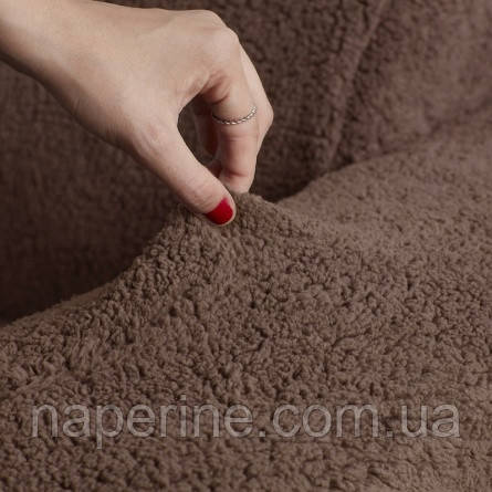 Чехол натяжной на угловой диван плюшевый меховой Venera шоколадный - фото 3 - id-p2040148482