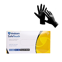 Рукавички вінілові Medicom SafeTouch паковання - 50 пар, розмір М (без пудри) чорні