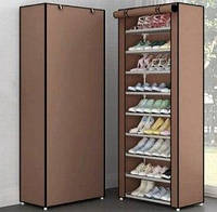 Тканевый шкаф для обуви 9 полочек Коричневый Тканевая тумба для обуви