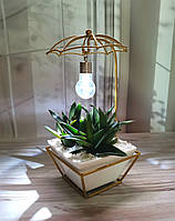 Горшок керамический зонтик с золотой подставкой для комнатных растений суккулентов