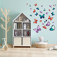 Виниловая интерьерная наклейка цветная декор на стену, обои и другие поверхности "Бабочки. Цветные бабочки" с