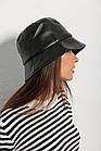 Жіноча шкіряна панама чорного кольору, фото 2