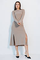 Трикотажна сукня в рубчик бежева з двома розрізами спереду (M)