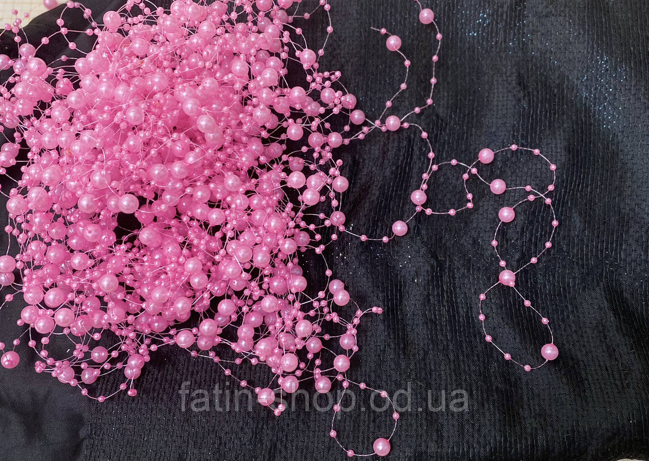 Намистини на волосіні 8мм і 3мм колір яскраво-рожевий, фото 1